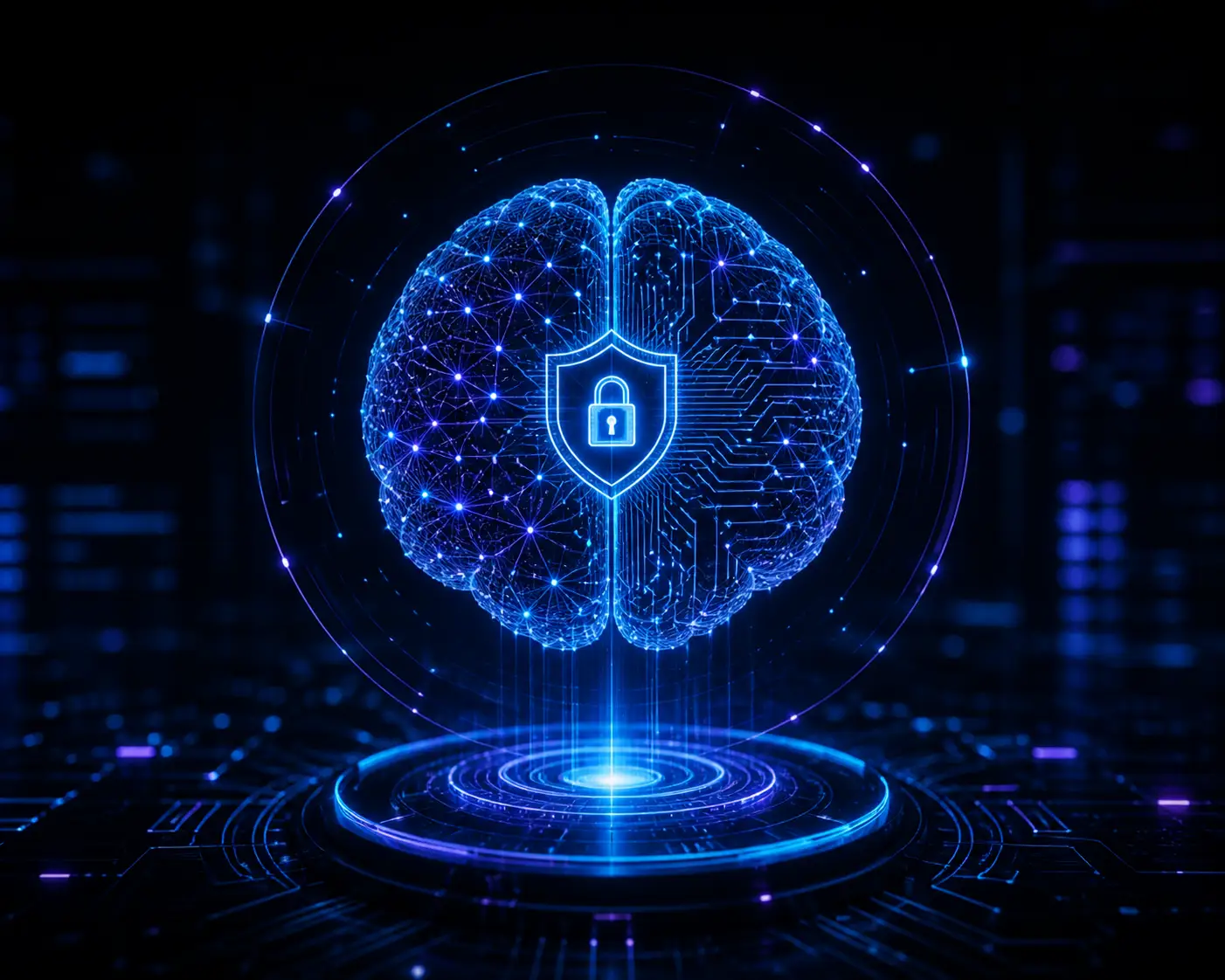 Human eye with digital circuit iris representing AI security