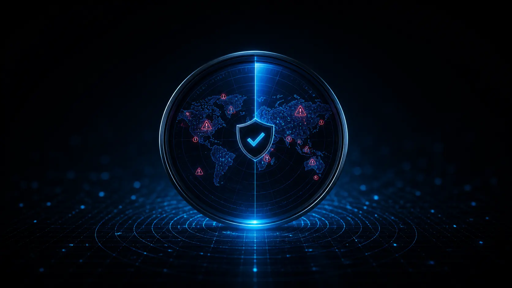 Magnifying glass over a digital network representing threat detection