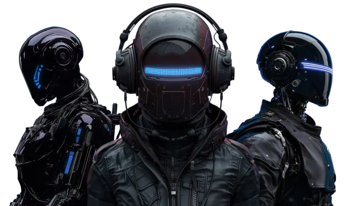 Futuristic security team with blue-lit gear